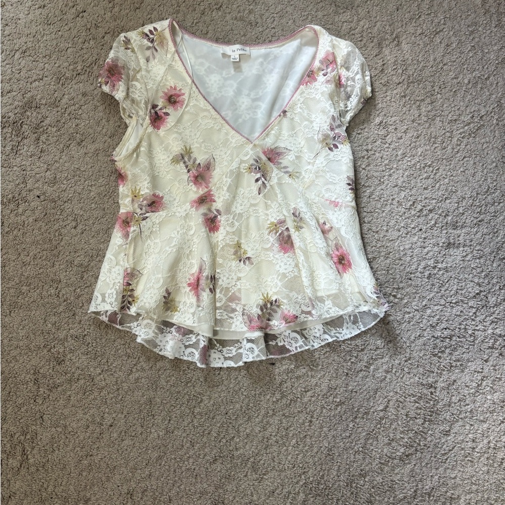 JCPenney Cream Floral Lace Blouse